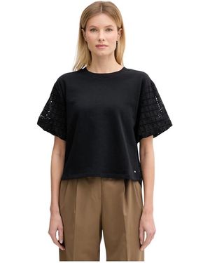 DKNY Tops ,Zwart ,Katoen T-Shirt Met Opengewerkte Mouwen
