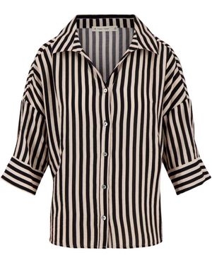 Zusss Streep Blouse 1/2 Mouw - Zwart