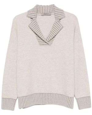D.exterior Pullover Mit V-Ausschnitt Und Gestreiftem Kragen - Weiß