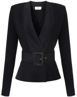 Elisabetta Franchi Schwarzer V-Ausschnitt Pullover Mit Gürtel