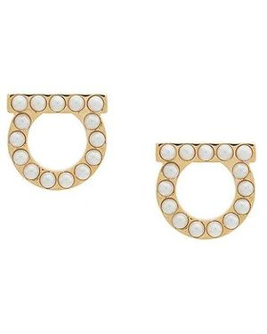 Ferragamo Stud Oorbellen Met Gancini Logo - Metallic