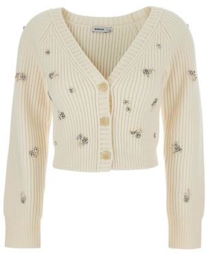 Jonathan Simkhai Novah Cropped Cardigan Met Strass En V-Hals - Wit