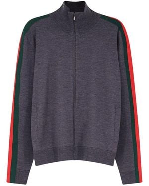 Gucci Fijn Wollen Jack Met Rits En Web - Blauw