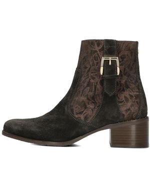Floris Van Bommel Schoenen ,Bruin ,Suède Bruine Suède Enkellaarsjes Met Bloemenprint