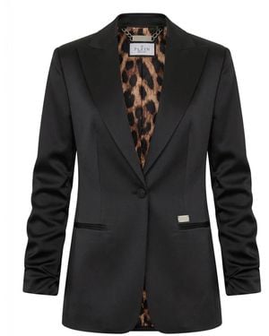 Philipp Plein Jassen ,Zwart ,Polyester Cady Cargo Fit Blazer