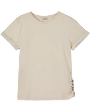 Oltre Tops ,Wit ,Katoen T-Shirt Met Juweel Detail - Naturel