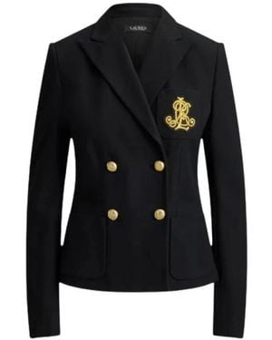 Ralph Lauren Jassen ,Zwart ,Katoen Dubbelrijige Stretch Piqué Blazer