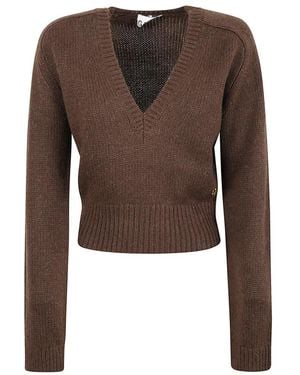 Ganni V-Neck Knitwear - Brown