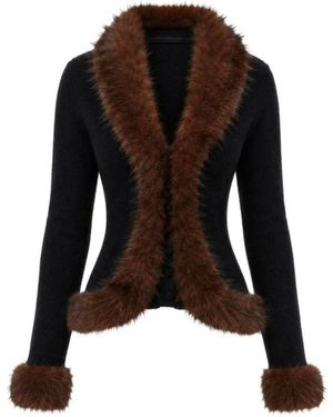 Self-Portrait Truien & Vesten ,Zwart ,Katoen Faux Fur Knit Cardigan