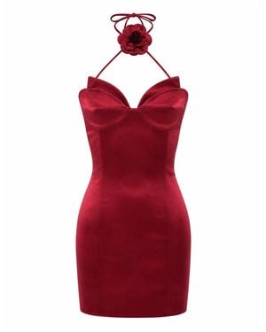 Philipp Plein Kleedjes ,Rood ,Satijn Korte Jurk Flower