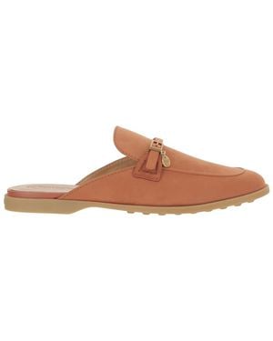 Tod's Schoenen ,Oranje ,Leer Silky Nubuck Sabot - Bruin