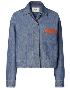 Fendi Logo-Patch Patch-Pocket Jacket - Blauw