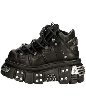 New Rock Ankle Boot Tower Mit Schnürsenkeln - Schwarz