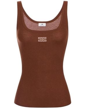 Elisabetta Franchi Tops ,Bruin ,Wol Ribbed Knit Tank Top