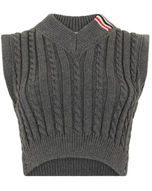 Thom Browne Truien & Vesten ,Grijs ,Wol Baby Cable Cropped V-Hals Pullover