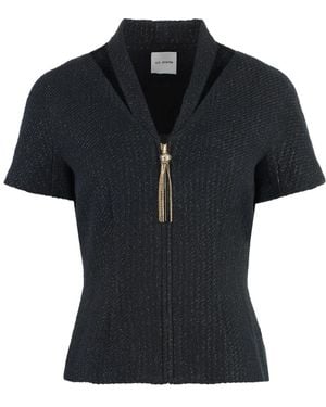 St. John Cut-Out Baumwollbluse Mit Front - Schwarz