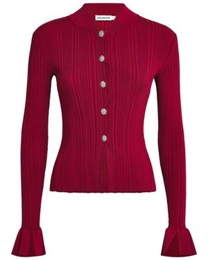 Self-Portrait Pearl Trim Cardigan - Rood