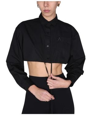 ANDREA ADAMO Overhemden ,Zwart ,Katoen Shirt Met Puntkraag En Cropped Pasvorm