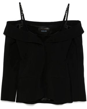 Mugler Tops ,Zwart ,Wol Stijlvolle Top Met Lange Mouwen