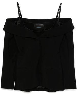 Mugler Tops ,Zwart ,Wol Stijlvolle Top Met Lange Mouwen