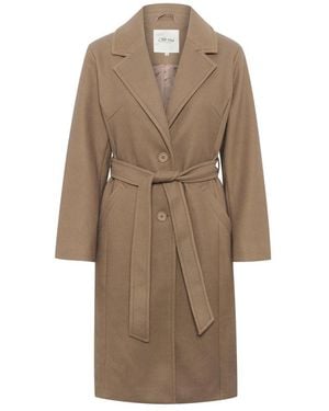 Cream Belted Coats - Marrón