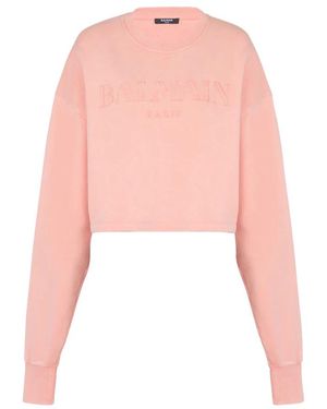 Balmain Hoodies & Sweatvesten ,Roze ,Katoen Katoenen Sweatshirt Met Geborduurd Logo