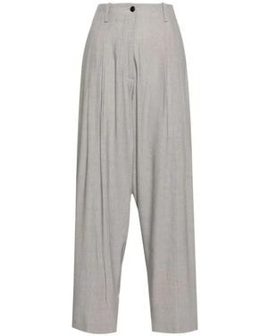 Quira Broeken ,Grijs ,Linnen Geplooide Wijde Pijpen Broek