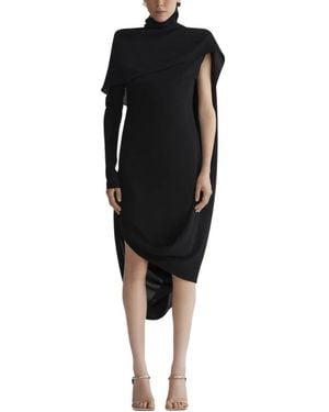 Mugler Asymmetrisches, Drapiertes Midikleid Mit Rollkragen - Schwarz