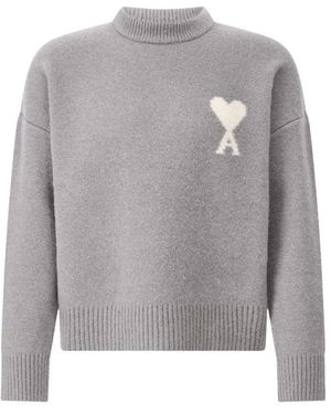 Ami Paris Round-Neck Knitwear - Grey