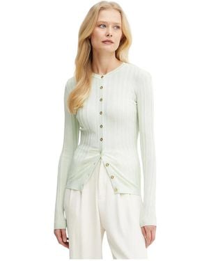 Elisabetta Franchi Truien & Vesten ,Groen ,Leer Ribbed Buttoned Cardigan - Wit
