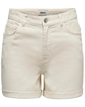 ONLY Korte Broeken ,Wit ,Denim Hoge Taille Denim Shorts Met 5 Zakken - Naturel