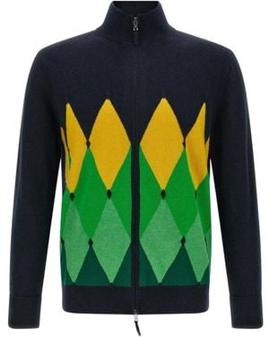 Ballantyne Zip Up Diamond Cardigan - Grün
