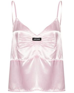 Miu Miu Satin V-Ausschnitt Top Mit Plissierten Details - Pink