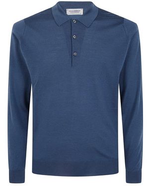 John Smedley Truien & Vesten ,Blauw ,Wol Belper Long Sleeve Polo Shirt