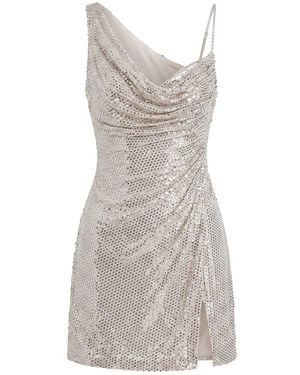 Self-Portrait Kleedjes ,Rhinestone Draped Mini Jurk - Grijs