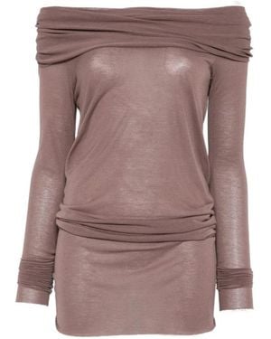 Rick Owens Tops ,Bruin ,Off-Shoulder T-Shirt Met Lange Mouwen