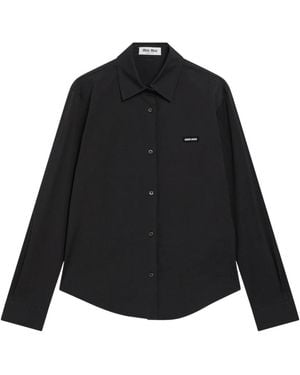 Miu Miu Overhemden ,Zwart ,Katoen Stretch Poplin Shirt