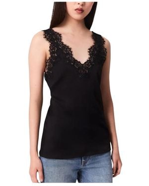 Stella McCartney Tops ,Zwart ,Satijn Camisole Top Met Kanten Rand