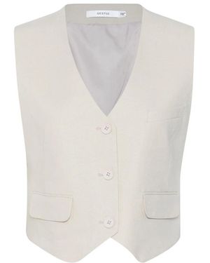 Gestuz Jassen ,Grijs ,Linnen Ancient Scroll Linen Waistcoat - Wit
