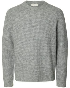 SELECTED Ls Knit Waffle Crew Neck - Grijs