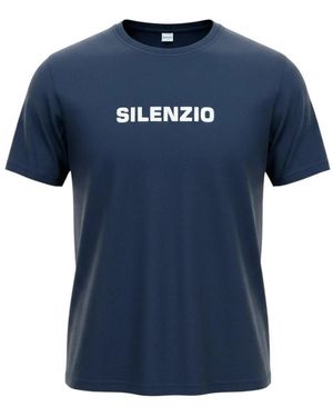 Aspesi Tops ,Blauw T-Shirt Silenzio, Weißer Schriftzug Auf Blau