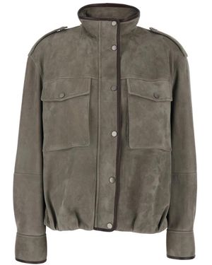 Brunello Cucinelli Couture Suède Bovenkleding Jas Met Monili - Groen