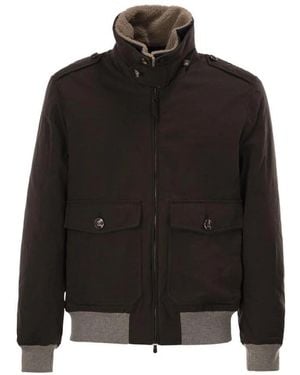 Brunello Cucinelli Jassen ,Bruin ,Katoen Shearlingkraag Bomberjack - Zwart