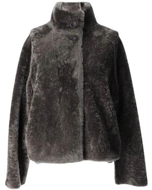 Arma Jassen ,Grijs ,Faux Fur Leather Jacket - Zwart