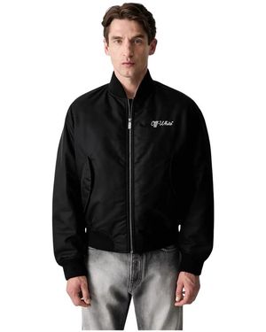 Off-White c/o Virgil Abloh Jassen ,Zwart ,Nylon Bomberjack Met Geborduurd Logo
