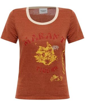 Isabel Marant Tops ,Bruin ,Linnen Kiliann T-Shirt - Oranje