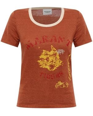 Isabel Marant Tops ,Bruin ,Linnen Kiliann T-Shirt - Oranje