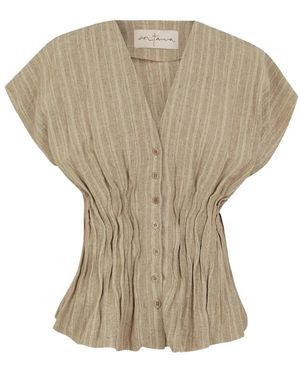 Cortana Overhemden ,Grijs ,Leer Getailleerde Linnen Blouse Met Korte Mouwen - Naturel