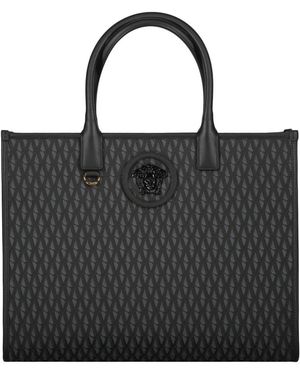Versace Tassen ,Zwart ,Katoen La Medusa Grote Canvas Tote