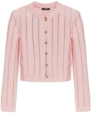 Balmain Cropped Fléchage Strick-Cardigan - Pink